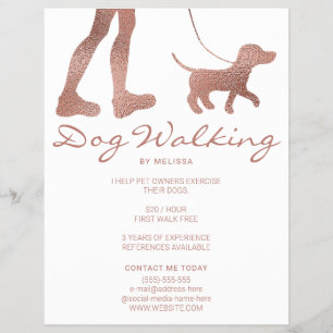 Imitate Rose Gold Foil Look Dog Walker & Hund Flyer