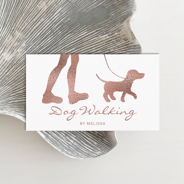 Imitate Rose Gold Foil Look Dog Walker & Hund Visitenkarte (Von Creator hochgeladen)