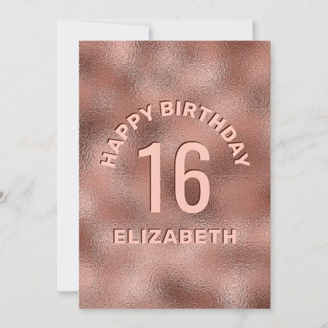 Imitate Rose Gold Foil Texture Happy Birthday & Ag (Vorderseite)