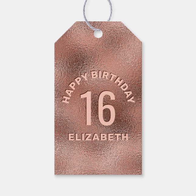 Imitate Rose Gold Foil Texture Happy Birthday & Ag Geschenkanhänger (Vorderseite)