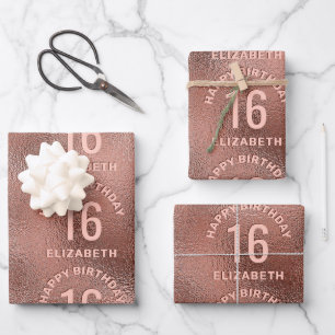 Imitate Rose Gold Foil Texture Happy Birthday & Ag Geschenkpapier Set
