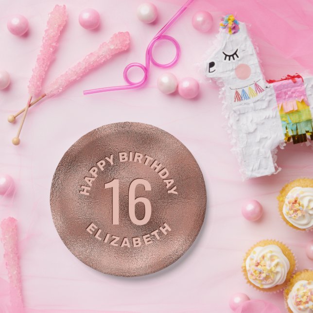 Imitate Rose Gold Foil Texture Happy Birthday & Ag Pappteller (Party)