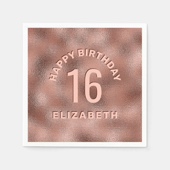 Imitate Rose Gold Foil Texture Happy Birthday & Ag Serviette (Vorderseite)