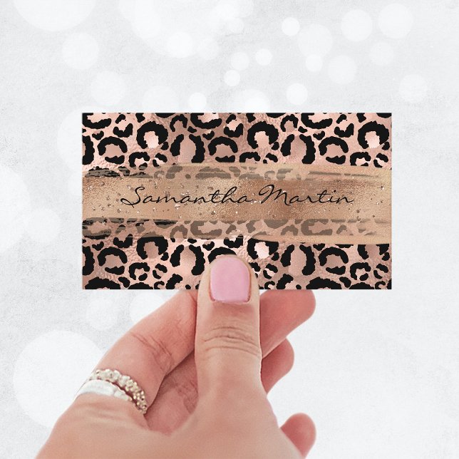 Imitate Rose Gold Fossil Glitzer Pinselstrich Pins Visitenkarte (Rose Gold Foil Glitter Brush Stroke Leopard Business Card)