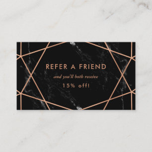 Imitate Rose Gold Geometric auf Schwarzen Marmor Empfehlungskarte