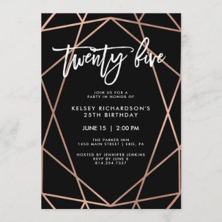Imitate Rose Gold Geometrie| 25. Geburtstagspartei Einladung