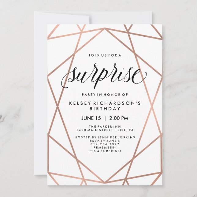 Imitate Rose Gold Geometrische Linien| Party Einladung (Vorderseite)