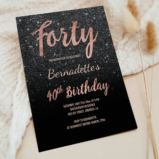 Imitate Rose Gold Glitzer 40. Geburtstag Einladung