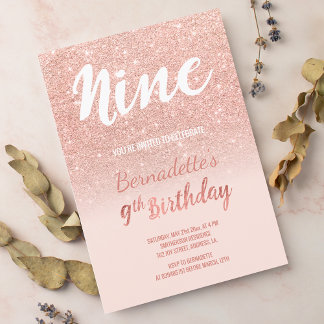 Imitate Rose Gold Glitzer 9 Geburtstag Einladung
