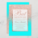 Imitate Rose Gold Glitzer aqua chic Bat Mitzvah Einladung<br><div class="desc">Ein modernes,  hübsches und elegantes Imitat Rose Gold Glitzer Dusche ombre mit Aqua-Farbblock Bat Mitzvah Einladung mit Rose Gold ombre Muster verblassen auf einem aqua Hintergrund mit und eleganten Goldrahmen Perfekt für eine Prinzessin Bat Mitzvah</div>