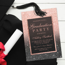 Imitate Rose Gold Glitzer Black Graduation Party Einladung
