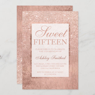 Imitate Rose Gold Glitzer Blatt elegante Sweet 15 Einladung