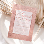Imitate Rose Gold Glitzer Blatt elegante Sweet 16 Einladung<br><div class="desc">Eine moderne,  hübsche schicke und elegante Imitate Rose Gold Glitzer Dusche ombre mit Imitaten Rose Goldfolie Block Sweet 16 Geburtstagsfeier Einladung mit Rose Gold ombre Muster verblasst auf einer Imitat-Folie mit eleganten Goldrahmen Perfect für eine Prinzessin 16 . Geburtstag.</div>