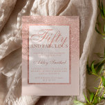 Imitate Rose Gold Glitzer elegant schicke fünfzig  Einladung<br><div class="desc">Moderne,  hübsche,  schicke und elegante Imitate Rose Gold Glitzer Dusche ombre mit pastellrot rosa Farbblock 50 und fabelhafte 50. Geburtstagsfeier Einladung mit Rose goldfarbenen ombre Muster verblassen auf einem rosa Hintergrund mit elegantem goldfarbenen Rahmen Perfect für eine Prinzessin 50. Geburtstag.</div>