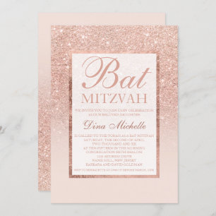 Imitate Rose Gold Glitzer eleganter Bat Mitzvah Einladung