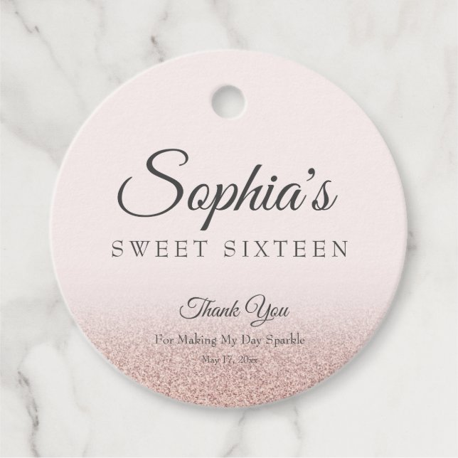 Imitate Rose Gold Glitzer eleganter Sweet 16 pink Geschenkanhänger (Vorderseite)