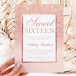 Imitate Rose Gold Glitzer elegantes Budget Sweet 1<br><div class="desc">Moderne,  hübsche schicke und elegante Imitate Rose Gold Glitzer Dusche ombre mit Pastellrot Rosa Farbe Block Sweet 16 Geburtstagsfeier Einladung mit Rose Gold Ober Muster verblassen auf einem rosa Hintergrund mit eleganten Rose Gold Rahmen erschwinglich Low Budget Party .</div>