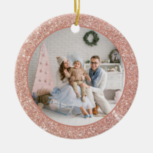 Imitate Rose Gold Glitzer Familienjubiläum Foto W Keramik Ornament