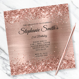 Imitate Rose Gold Glitzer Foil Monogram 21. Geburt Einladung