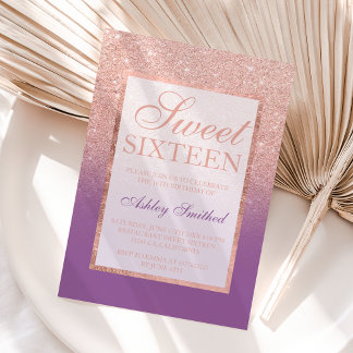Imitate Rose Gold Glitzer lila schick Sweet 16 Einladung