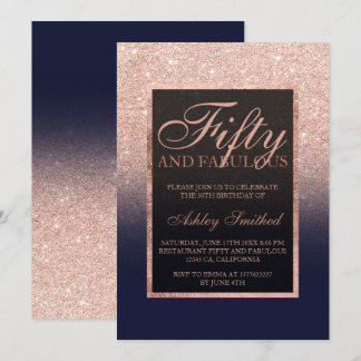 Imitate Rose Gold Glitzer Marineblau fünfzig fabel Einladung