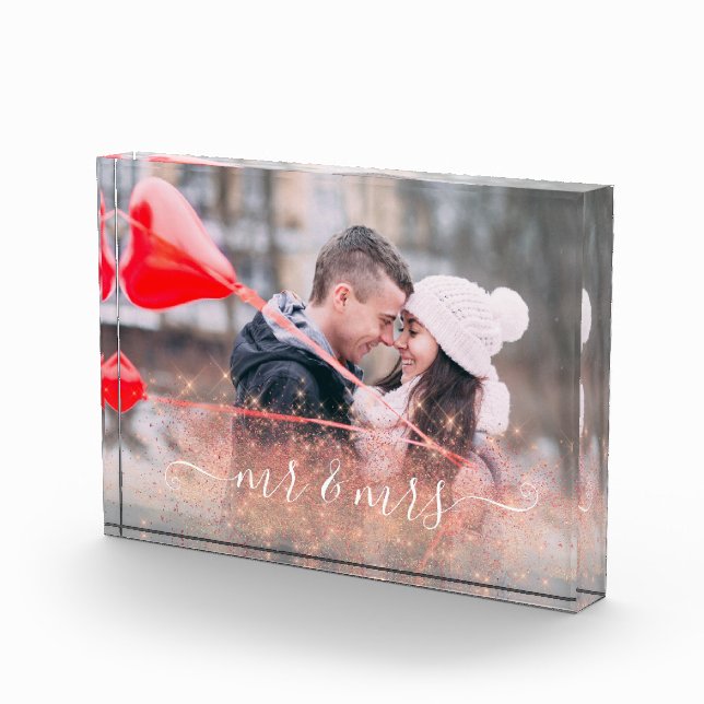 Imitate Rose Gold Glitzer Mr. & Mrs. custom Foto (Rechts)