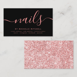 Imitate Rose Gold Glitzer Nageltechniker Schwarz  Visitenkarte
