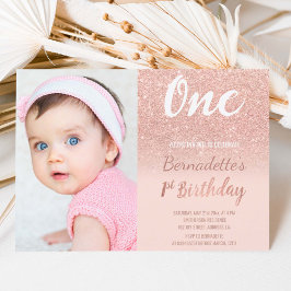 Imitate Rose Gold Glitzer ombre Foto ersten Geburt Einladung