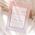 Imitate Rose Gold Glitzer ombre lilac chic Sweet 1 Einladung<br><div class="desc">Moderne,  hübsche schicke und elegante Imitate Rose Gold Glitzer Dusche ombre mit lila lila Farbe Block Sweet 16 Geburtstagsfeier Einladung mit Rose vergoldeten ombre-Muster mit lila und eleganten goldenen Rahmen Perfekt für eine Prinzessin 16 . Geburtstag,  perfekt für sie,  die modische,  die moderne Muster und Glanz Liebe</div>