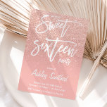 Imitate Rose Gold Glitzer ombre typografie Sweet 1 Einladung<br><div class="desc">Ein modernes, hübsches Imitat Rose Gold Glitzer Dusche ombre mit pastellrot rot rosa Farbe Block Sweet 16 Drehschrift Typografie Geburtstagsfeier Einladung mit Rose gold ombre Muster verblassen auf einem rosa Hintergrund. Perfekt für eine Prinzessin 16 . Geburtstag, perfekt für sie, die Fashionista, die moderne Muster und Glam Liebe. Zögern Sie...</div>