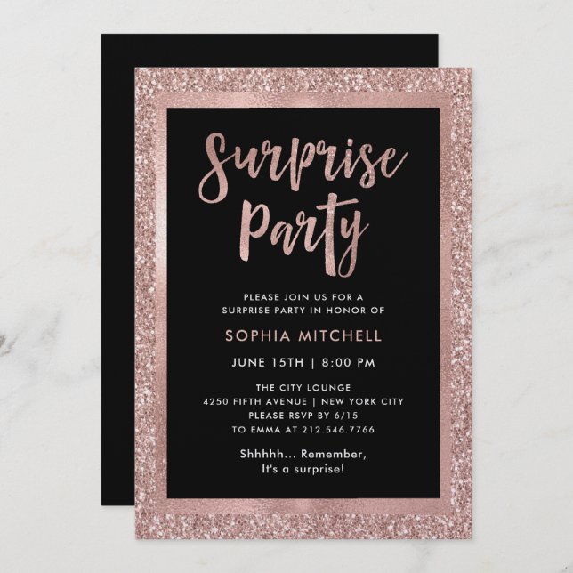 Imitate Rose Gold Glitzer| Party Einladung (Vorne/Hinten)