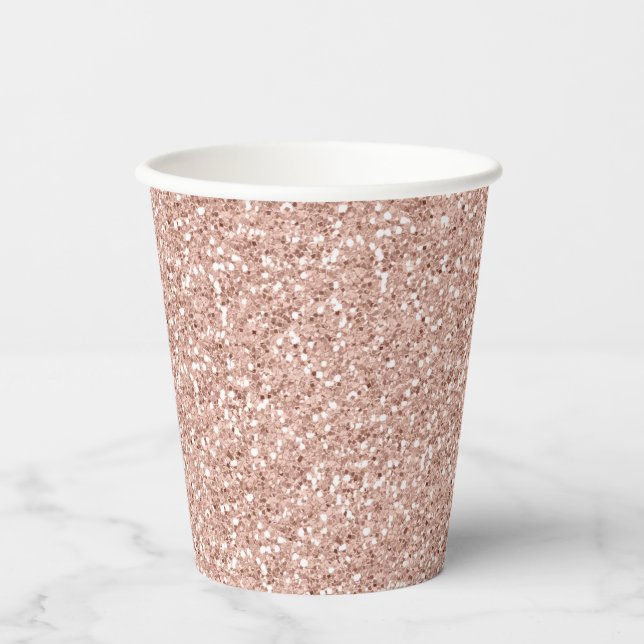 Imitate Rose Gold Glitzer Pink Paper Cups Pappbecher (Vorderseite)