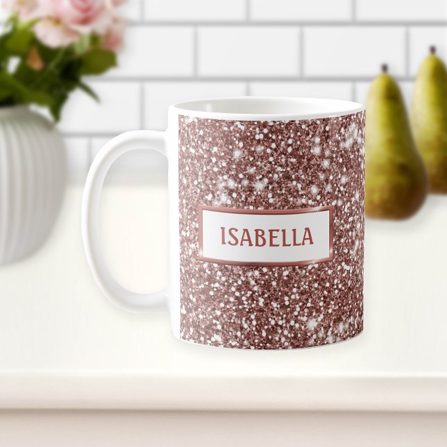 Imitate Rose Gold Glitzer Textur mit Ihrem Namen a Kaffeetasse (Von Creator hochgeladen)