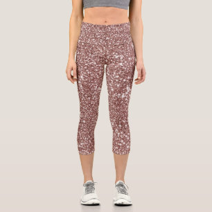 Imitate Rose Gold Glitzer Texture Look-like Design Capri Leggings