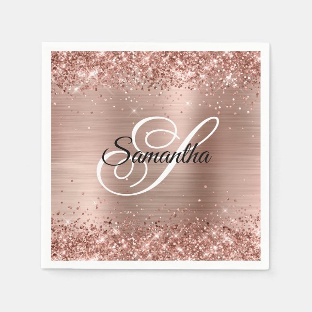 Imitate Rose Gold Glitzer und Extravagantes Monogr Serviette (Vorderseite)