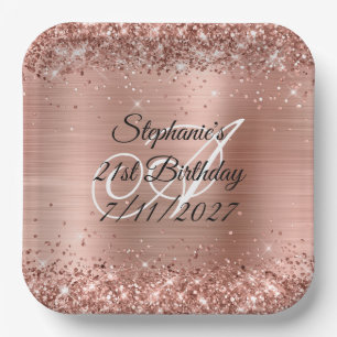 Imitate Rose Gold Glitzer und Foil 21. Geburtstag Pappteller