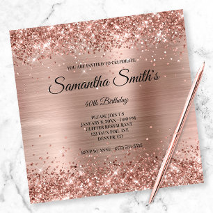 Imitate Rose Gold Glitzer und Foil 40. Geburtstag Einladung