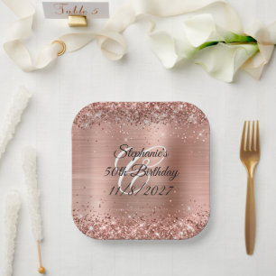 Imitate Rose Gold Glitzer und Foil 50. Geburtstag Pappteller