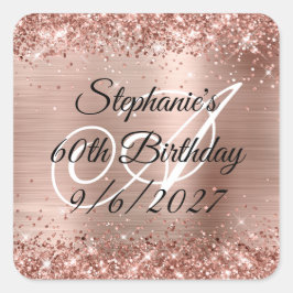 Imitate Rose Gold Glitzer und Foil 60. Geburtstag Quadratischer Aufkleber