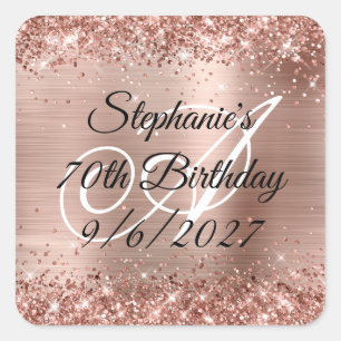 Imitate Rose Gold Glitzer und Foil 70. Geburtstag Quadratischer Aufkleber