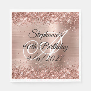Imitate Rose Gold Glitzer und Foil 90. Geburtstag Serviette