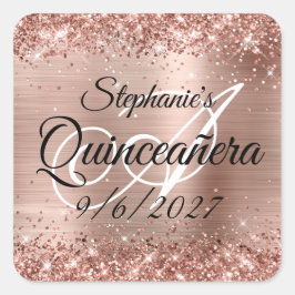 Imitate Rose Gold Glitzer und Foil Quinceañera Quadratischer Aufkleber