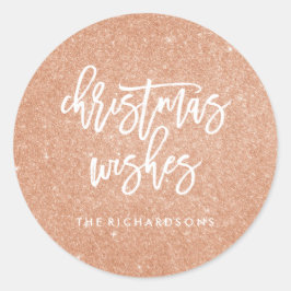Imitate Rose Gold Glitzer Weihnachten wünscht Runder Aufkleber