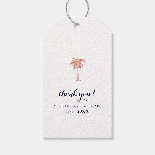 Imitate Rose Gold Look Palm Tree Hochzeit Geschenkanhänger (Vorderseite)