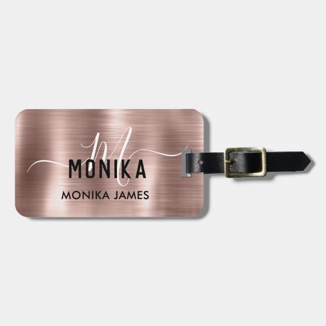 Imitate Rose Gold-Metallstahl-Monogramm kundenspez Gepäckanhänger (Vorderseite horizontal)