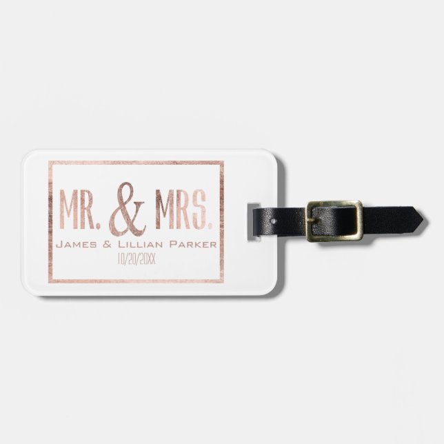 Imitate Rose Gold Mr. und Mrs. Monogram Wedding Gepäckanhänger (Vorderseite horizontal)