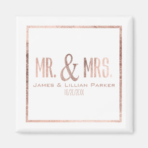 Imitate Rose Gold Mr. und Mrs. Monogram Wedding Magnet