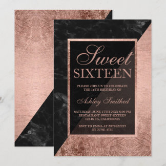 Imitate Rose Gold schwarze Marmorfarbe Block Sweet Einladung