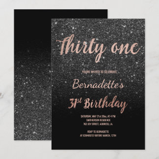 Imitate Rose Gold schwarzer Glitzer 31. Geburtstag Einladung