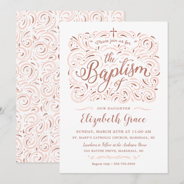 Imitate Rose Gold Taufe Einladung (Vorne/Hinten)